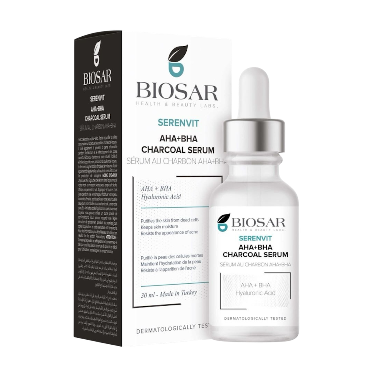 Biosar Serevit AHA+BHA Charcoal serum سیرەمی خەڵووزی تەقشیری بایۆسار