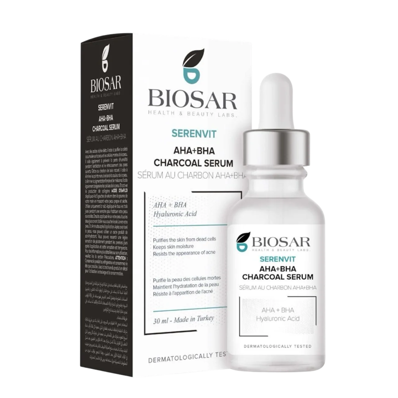 Biosar Serevit AHA+BHA Charcoal serum سیرەمی خەڵووزی تەقشیری بایۆسار