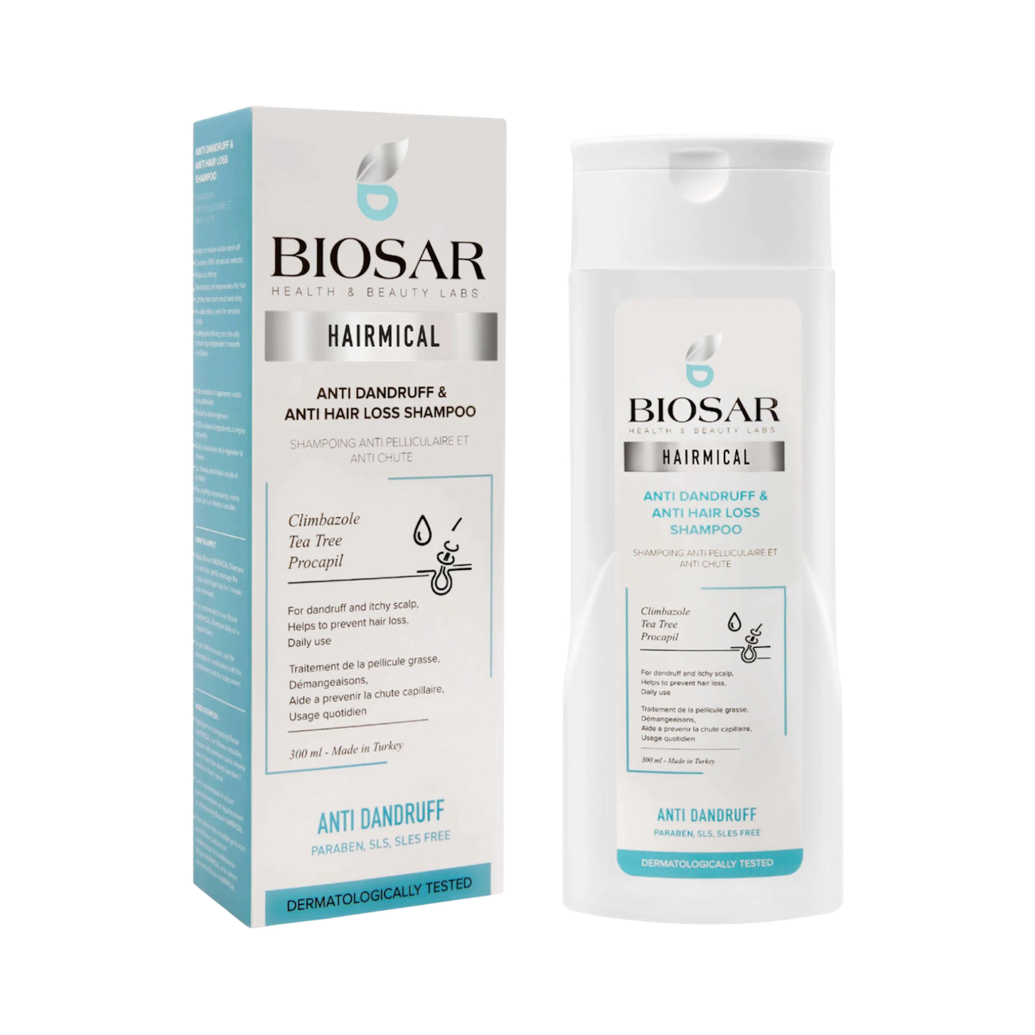 Biosar anti dandruff and anti hairloss shampoo شامپۆی دژە کڕێش و دژە هەڵوەرینی قژی بایۆسار