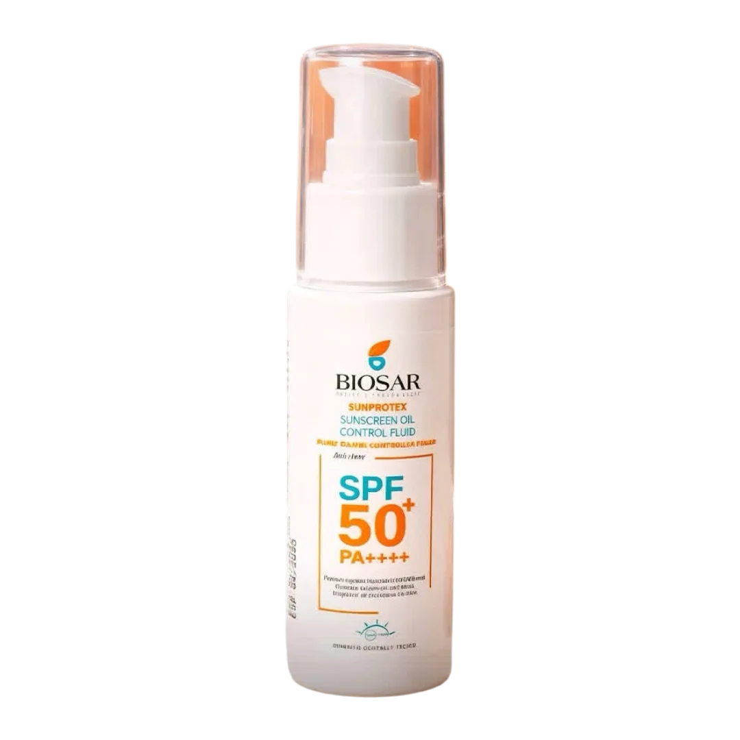 Biosar oil control anti shine sunfluid دژەخۆری کۆنترۆڵکەری چەوری فلوودی بایۆسار